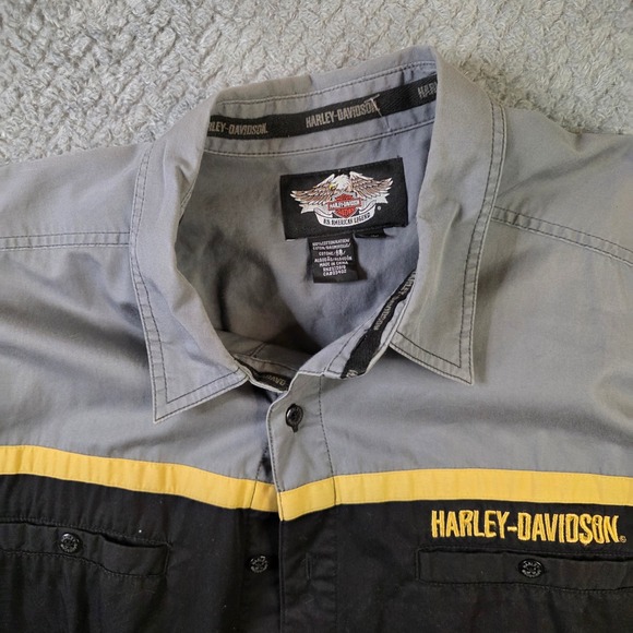 Harley Davidson Shirt 2XL Black Gray Button Up Shop Shirt Embroidered Logo Biker - Picture 3 of 9